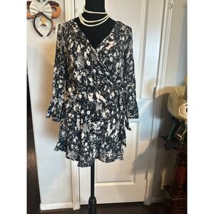 Free People Whimsygoth Cottage Coquette Wrap Romper Boho Raven Combo